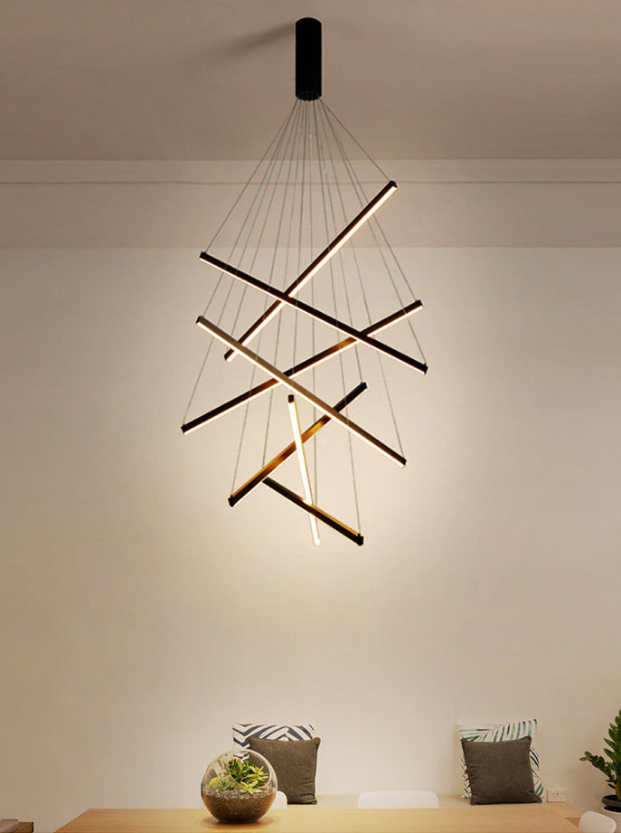 Linear Ceiling Pendant Light Minimalist Style Metal LED Black Chandelier Pendant Light
