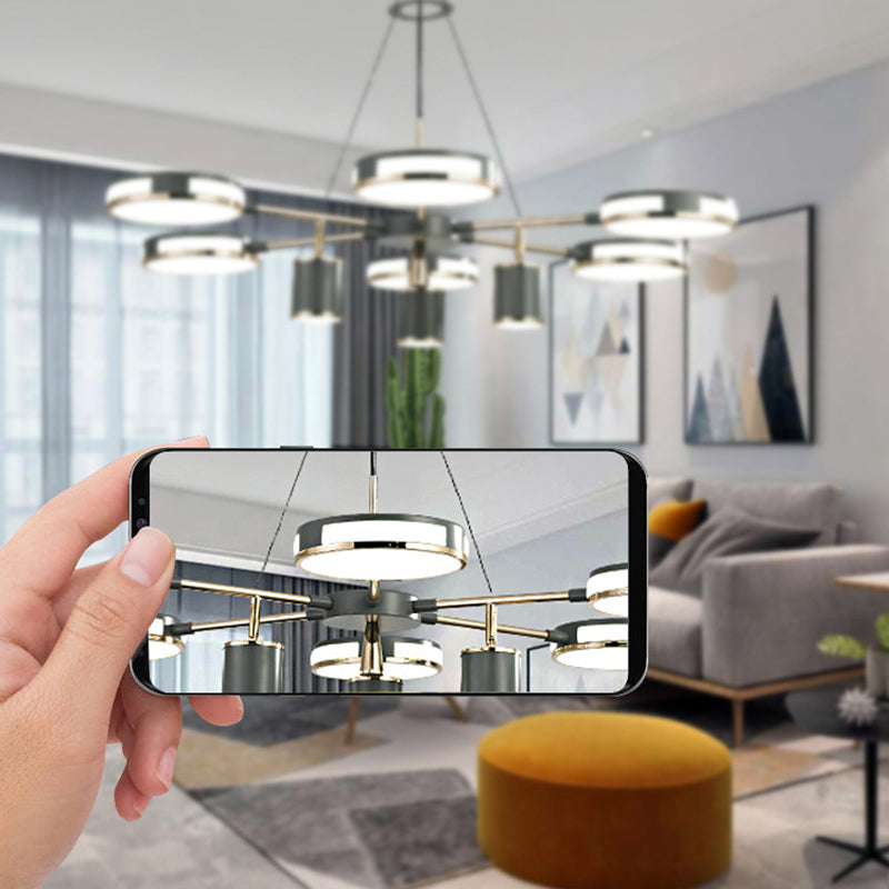 Sputnik LED Chandelier Creative Minimalist Acrylic Grey Hanging Light for Living Room