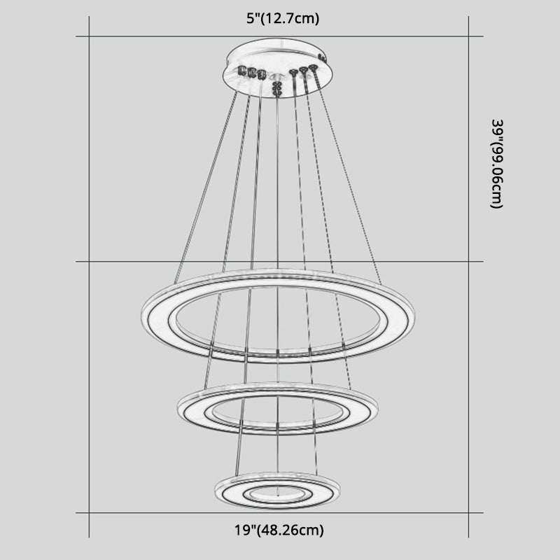 White O Chandelier Pendant Minimalist 3-Light Acrylic LED Ceiling Light for Dinner