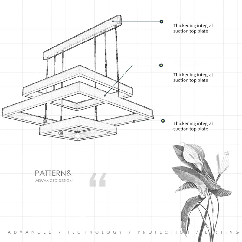 3-Tier Square LED Pendant Light Modern Metal Coffee Finish Chandelier for Living Room