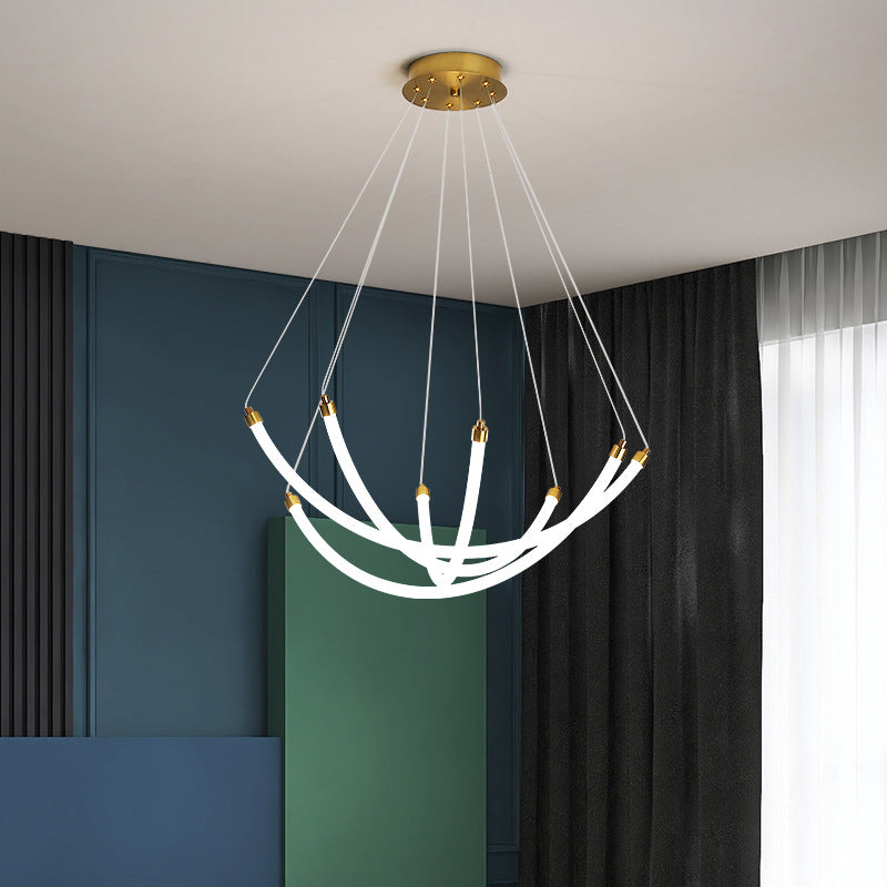 Acrylic Nest Shaped Chandelier Minimalistic Brass LED Pendant Light for Living Room