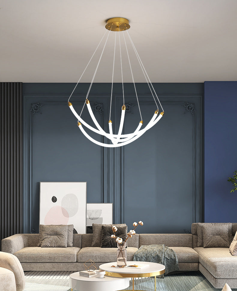 Acrylic Nest Shaped Chandelier Minimalistic Brass LED Pendant Light for Living Room