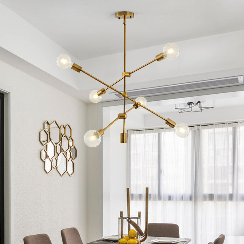 6-Lights Minimalism Metal Molecular Chandelier Lamp Nordic Style Open Bulb Design Dining Room Pendant