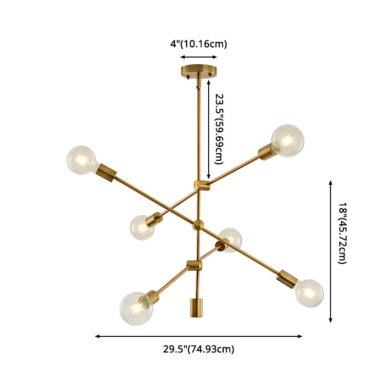 6-Lights Minimalism Metal Molecular Chandelier Lamp Nordic Style Open Bulb Design Dining Room Pendant
