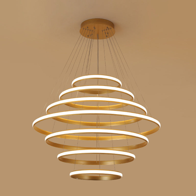 Iluminación colgante de anillo brillante externo simplicidad lobby de metal LED LED en oro