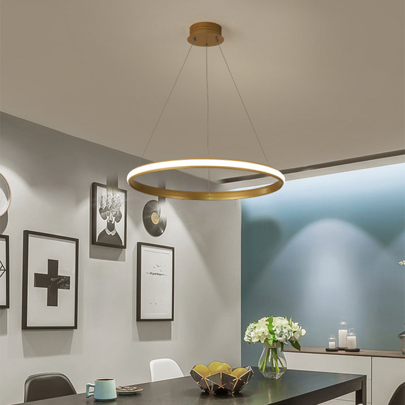 Iluminación colgante de anillo brillante externo simplicidad lobby de metal LED LED en oro