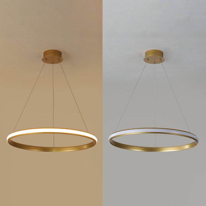 Iluminación colgante de anillo brillante externo simplicidad lobby de metal LED LED en oro