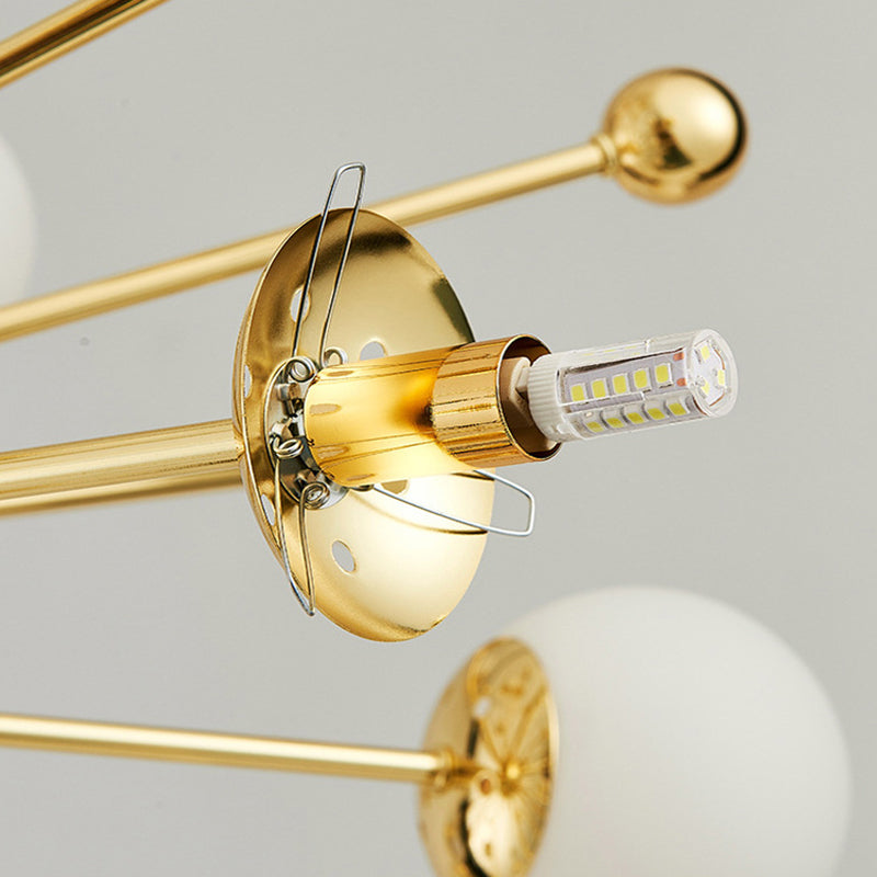 Lampadario in metallo in metallo a forma di buio in oro elettroplato Post-moderna Glassa di vetro appeso per sala da pranzo camera da letto