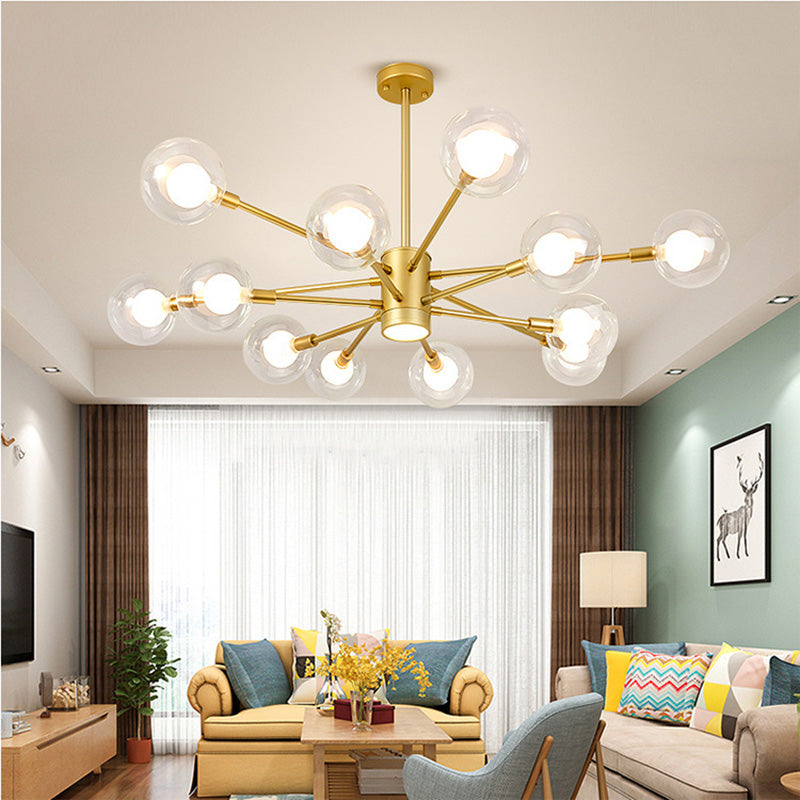 Nordic Style Simplicity Ceiling Pendant with Spotlight Design Transparent Glass Ball Chandelier for Living Room