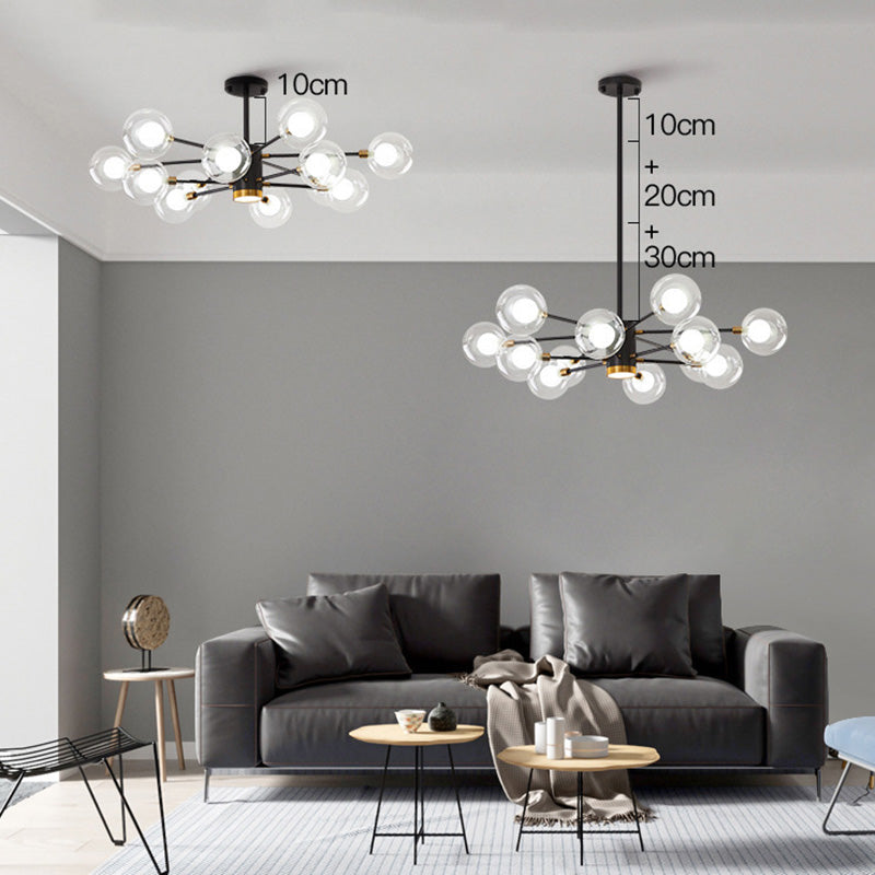 Nordic Style Simplicity Ceiling Pendant with Spotlight Design Transparent Glass Ball Chandelier for Living Room