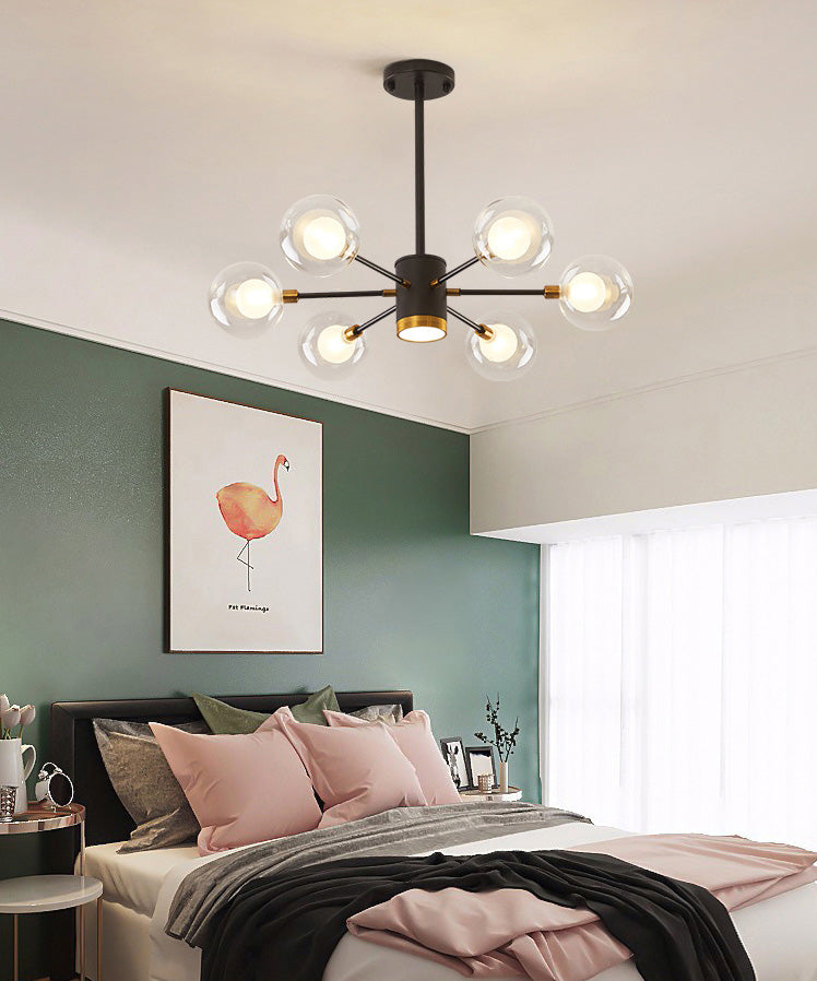 Nordic Style Simplicity Ceiling Pendant with Spotlight Design Transparent Glass Ball Chandelier for Living Room