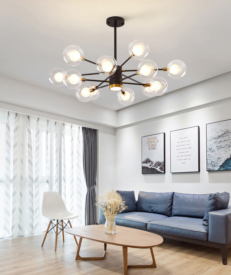 Nordic Style Simplicity Ceiling Pendant with Spotlight Design Transparent Glass Ball Chandelier for Living Room