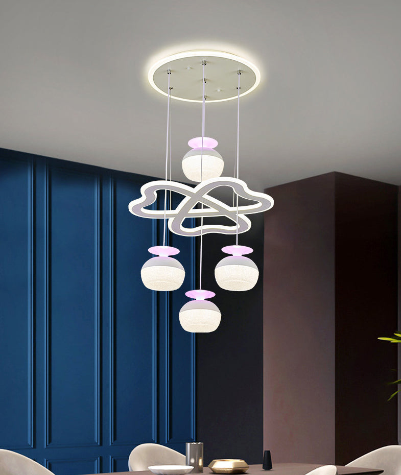 Modern 5-licht hanglamp Licht armatuur Wit wijnglas en klaver multi-plafondlicht met acrylschaduw