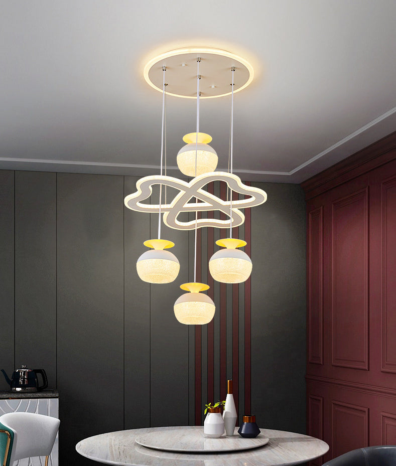 Modern 5-licht hanglamp Licht armatuur Wit wijnglas en klaver multi-plafondlicht met acrylschaduw