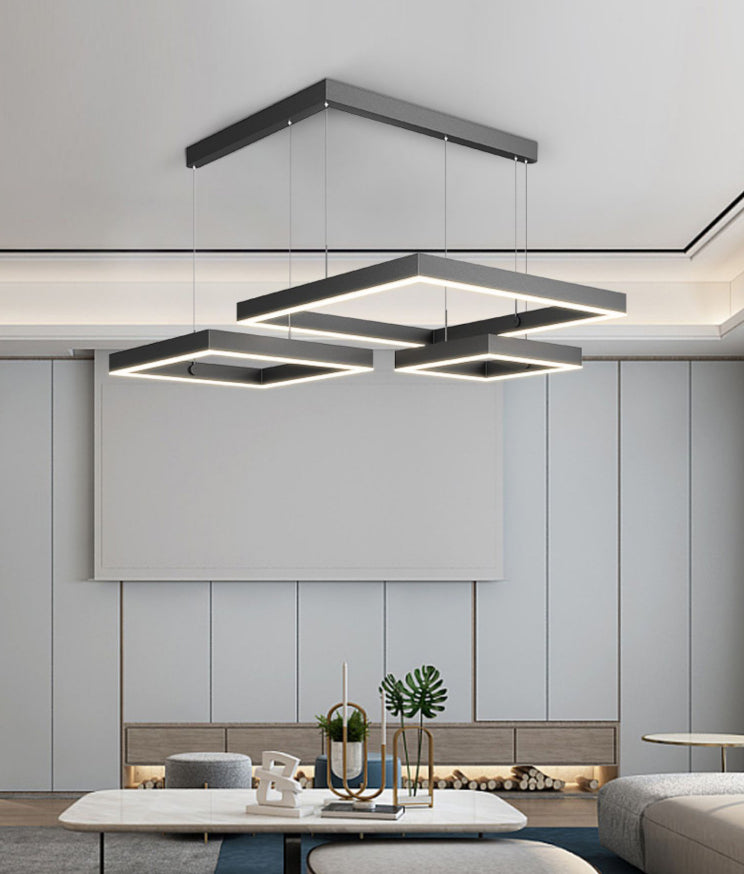 Modern Squared Ceiling Pendant Light Metal 3 Lights Pendant Lights