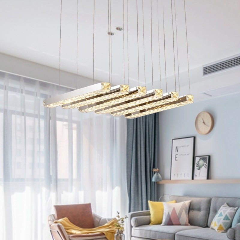 Lineal Living Room Techo Candelier Estilo simple Cristal K9 6/9 Cabezas plateadas Luz colgante en luz cálida/blanca
