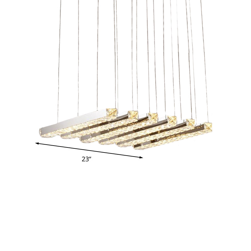 Lineal Living Room Techo Candelier Estilo simple Cristal K9 6/9 Cabezas plateadas Luz colgante en luz cálida/blanca