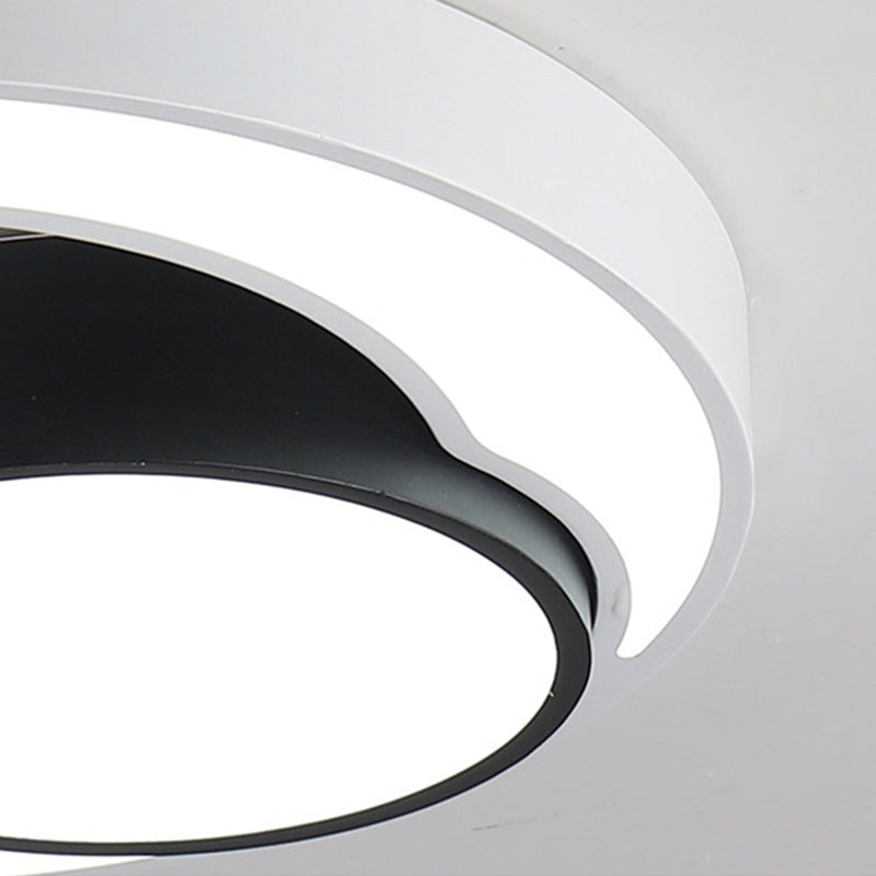 Round Ceiling Fixture Modernism Metal Black and White 16"/19.5"/23.5" Wide LED Flush Light, Warm/White Light