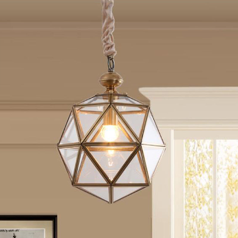 Single Head Pendant Light Fixture Colonial Faceted Clear Glass Suspension Lamp for Porch