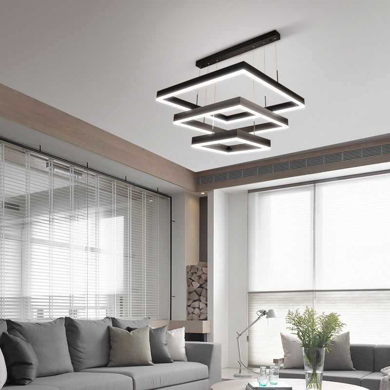 Accesorios de iluminación de lámparas cuadradas modernas araña de metal