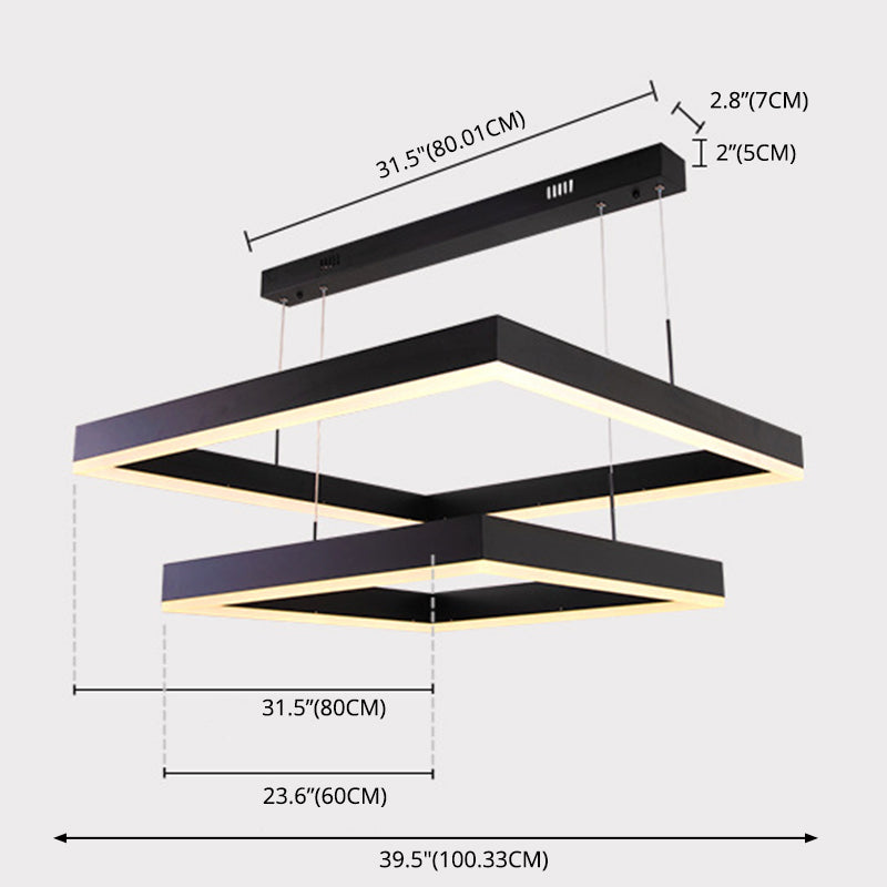 Accesorios de iluminación de lámparas cuadradas modernas araña de metal