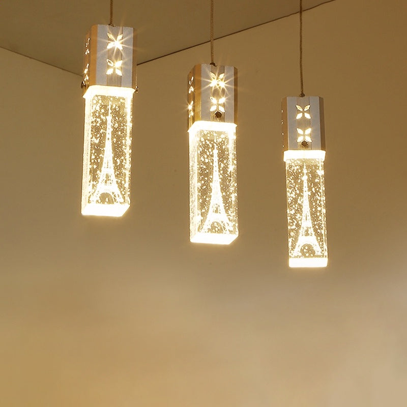 Etched Eiffel Tower Pendant Lamp Creative Minimalist Crystal Chrome Suspension Light