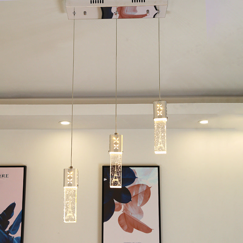 Etched Eiffel Tower Pendant Lamp Creative Minimalist Crystal Chrome Suspension Light