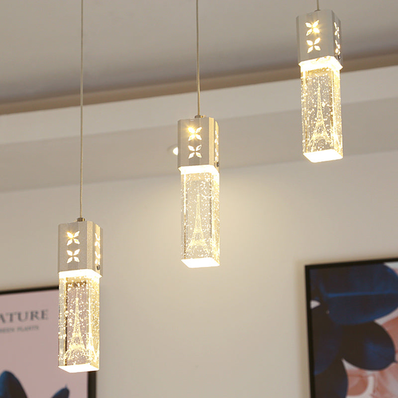 Etched Eiffel Tower Pendant Lamp Creative Minimalist Crystal Chrome Suspension Light