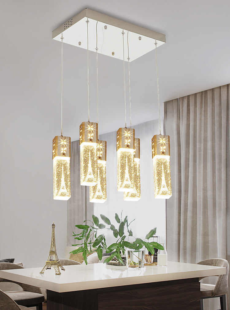 Etched Eiffel Tower Pendant Lamp Creative Minimalist Crystal Chrome Suspension Light