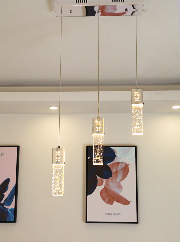 Etched Eiffel Tower Pendant Lamp Creative Minimalist Crystal Chrome Suspension Light