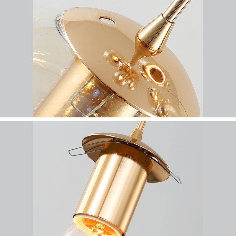 Spherical 10-Light Pendant Modern Cognac Glass Stairway Multiple Hanging Lamp with Shatter Flower Inside