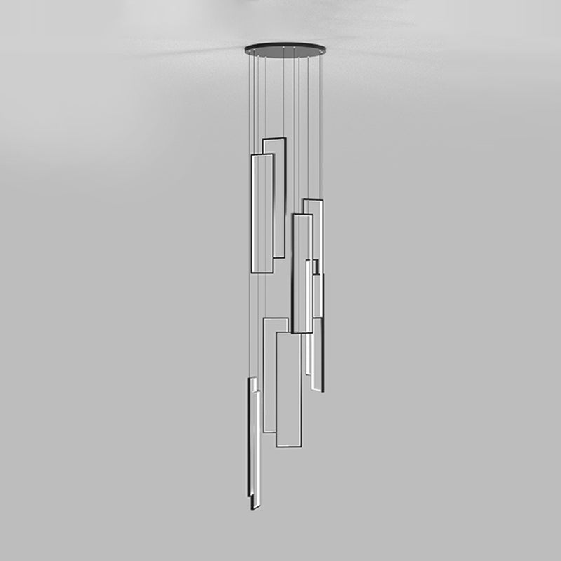 Rectangular Spiral Stairs Pendant Lighting Metal Creative Minimalist Multi Light Hanging Lamp in Black