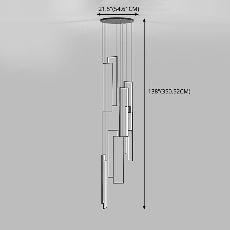 Rectangular Spiral Stairs Pendant Lighting Metal Creative Minimalist Multi Light Hanging Lamp in Black