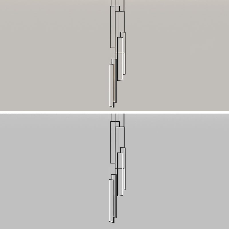 Rectangular Spiral Stairs Pendant Lighting Metal Creative Minimalist Multi Light Hanging Lamp in Black