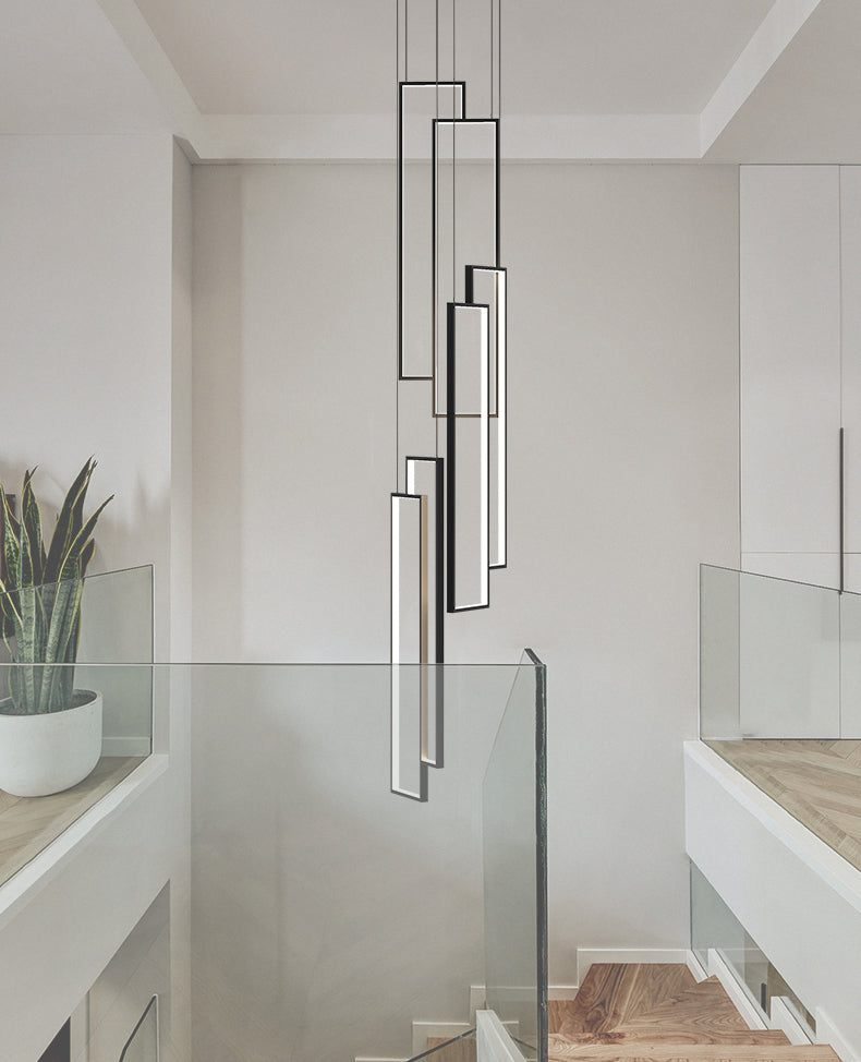 Rectangular Spiral Stairs Pendant Lighting Metal Creative Minimalist Multi Light Hanging Lamp in Black