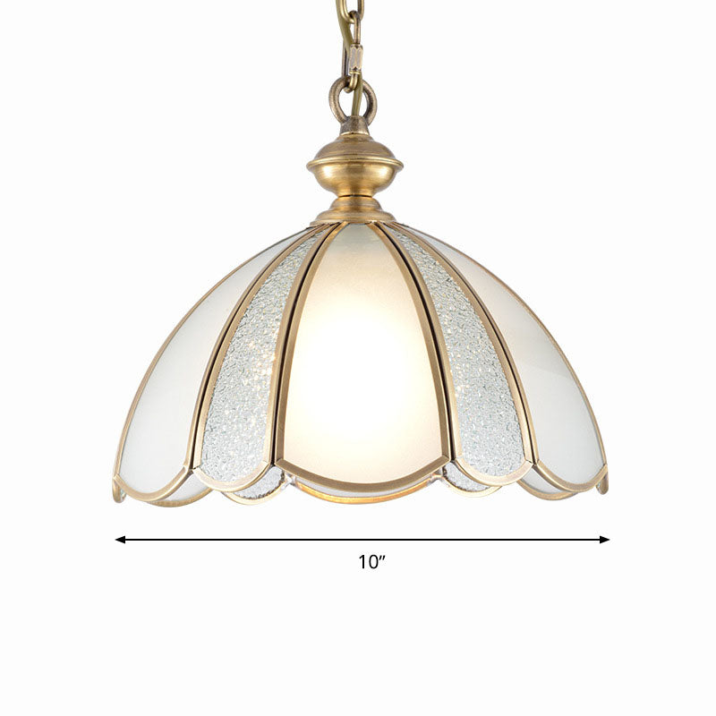 1 Bulb Ceiling Pendant Light Colonialism Kitchen Hanging Lamp with Scallop White Glass Shade