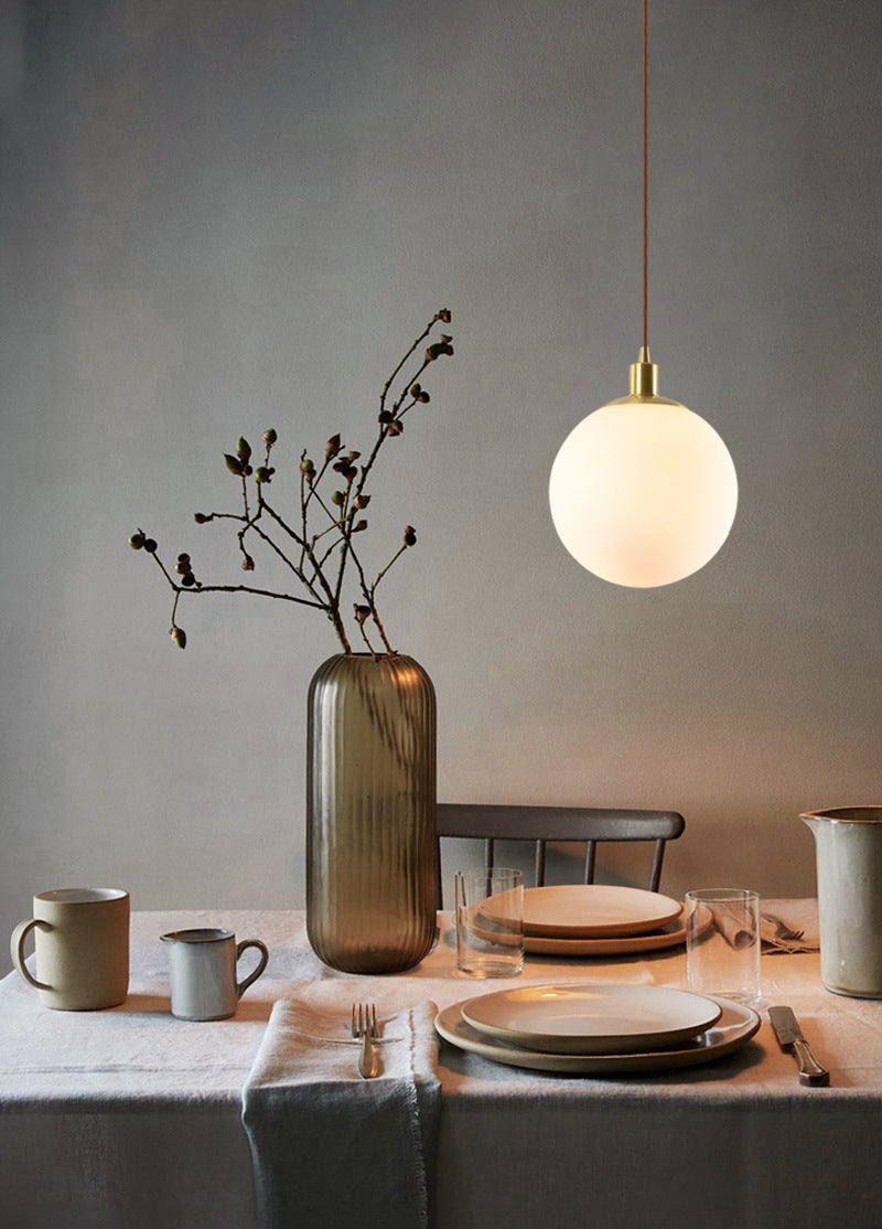 Nordic Modern Spherical Shape Pendant Light Frosted White Glass 1 Light Suspension Light for Bedroom