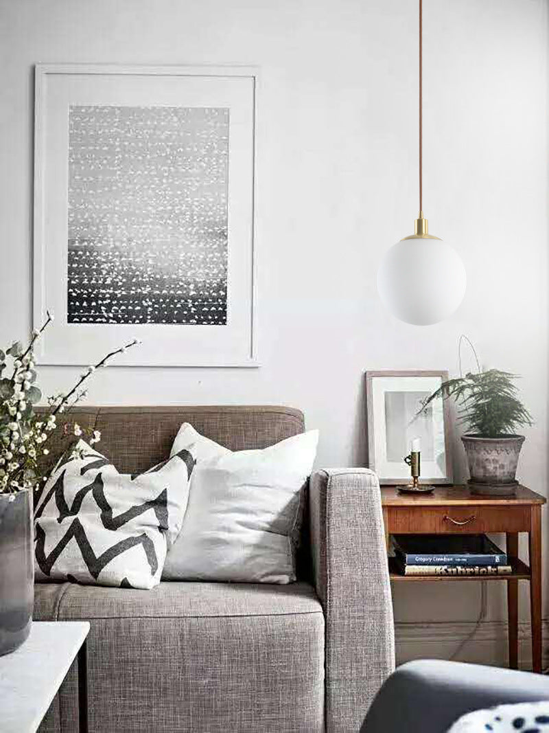 Nordic Modern Spherical Shape Pendant Light Frosted White Glass 1 Light Suspension Light for Bedroom