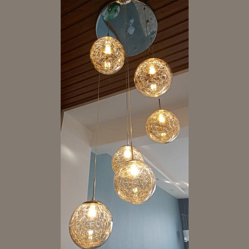 Globe Multi Light Pendant Mid-Century Modern Glass Hanging Pendant Lights for Duplex Stairs