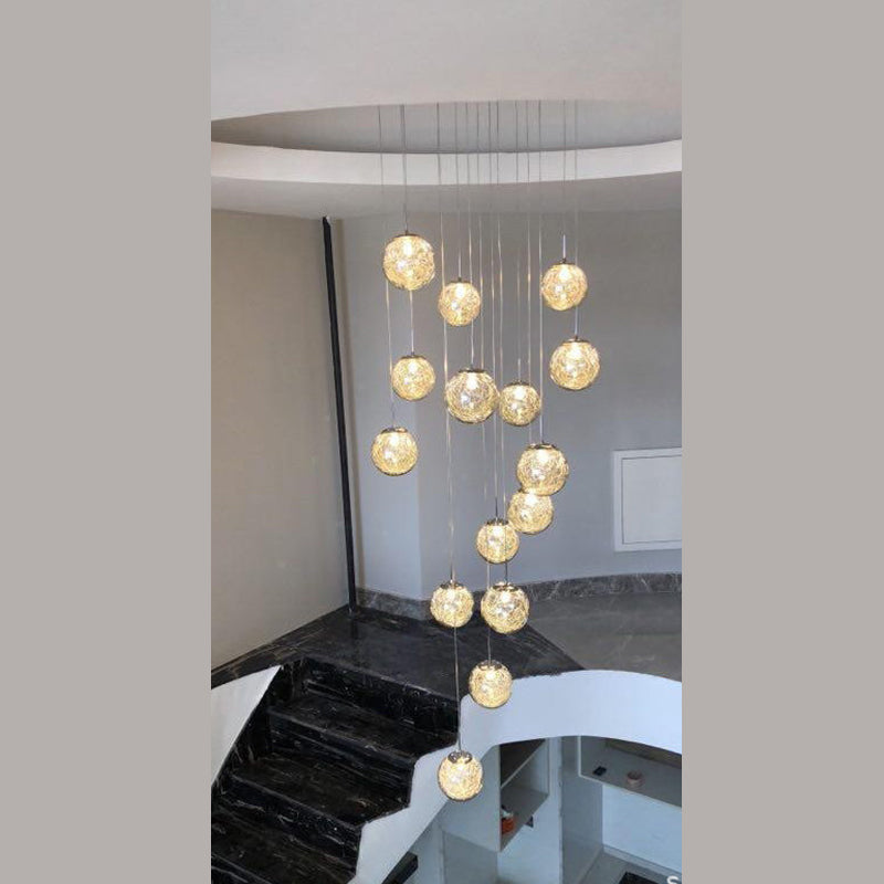 Globe Multi Light Pendant Mid-Century Modern Glass Hanging Pendant Lights for Duplex Stairs