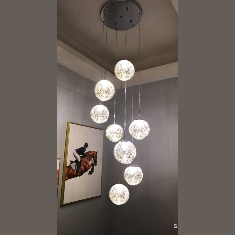 Globe Multi Light Pendant Mid-Century Modern Glass Hanging Pendant Lights for Duplex Stairs