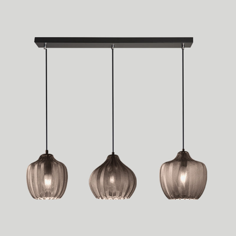 Melon Shaped Glass Suspension Lamp Nordic Style Hanging Light Fixture for Dining Room