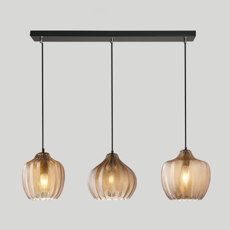 Melon Shaped Glass Suspension Lamp Nordic Style Hanging Light Fixture for Dining Room