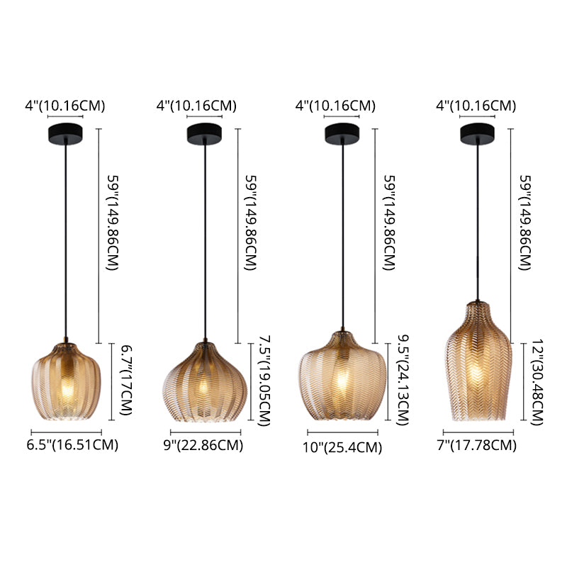 Melon Shaped Glass Suspension Lamp Nordic Style Hanging Light Fixture for Dining Room