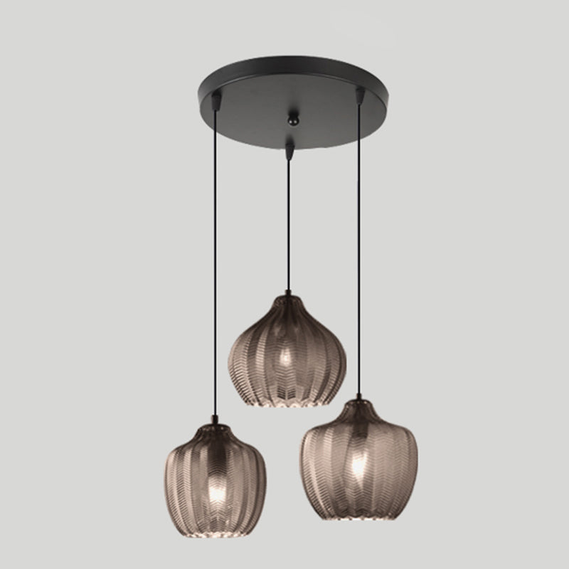 Melon Shaped Glass Suspension Lamp Nordic Style Hanging Light Fixture for Dining Room