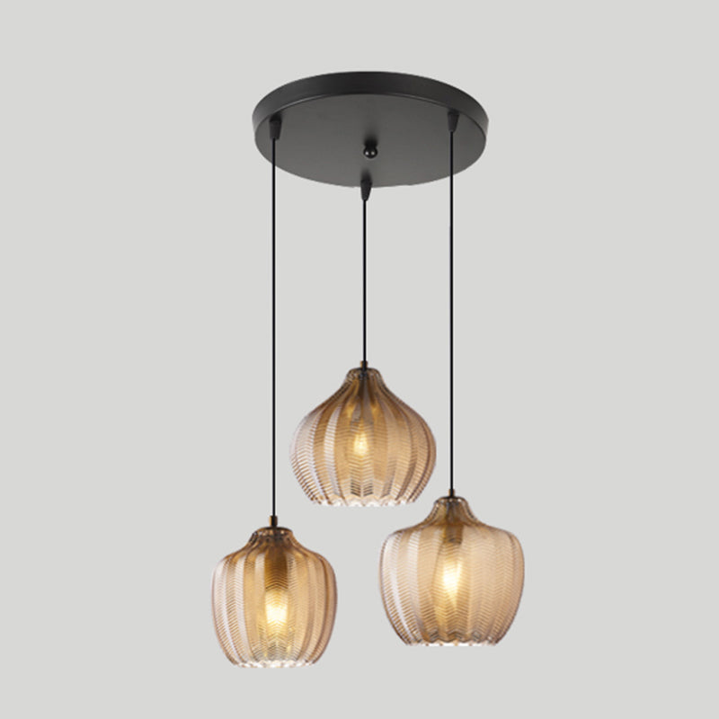 Melon Shaped Glass Suspension Lamp Nordic Style Hanging Light Fixture for Dining Room