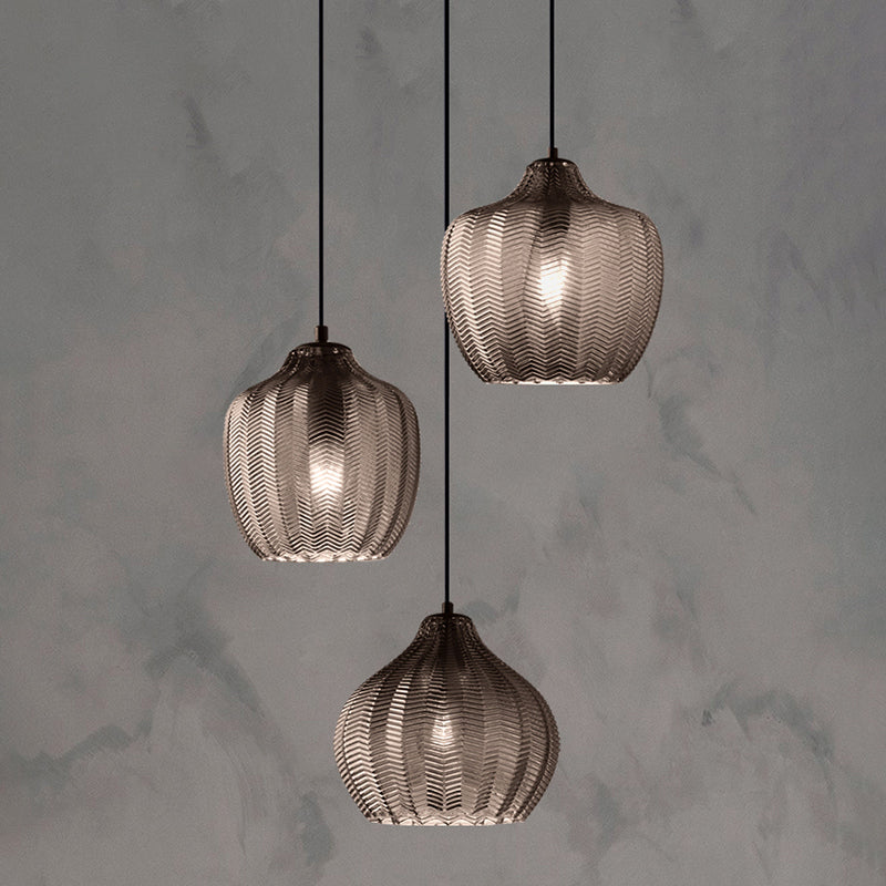 Melon Shaped Glass Suspension Lamp Nordic Style Hanging Light Fixture for Dining Room