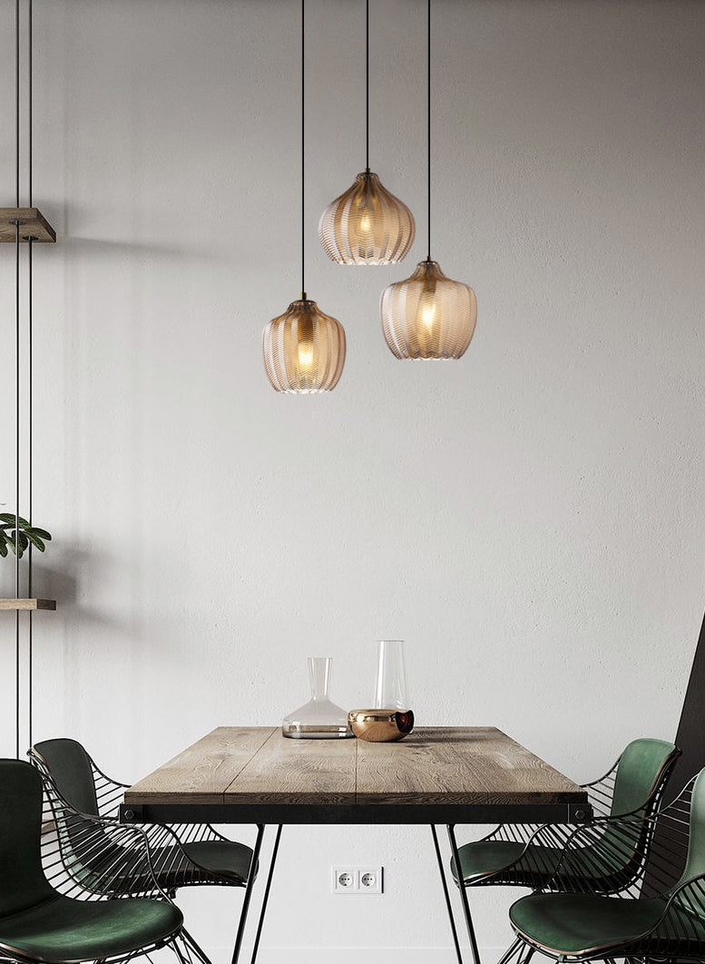 Melon Shaped Glass Suspension Lamp Nordic Style Hanging Light Fixture for Dining Room