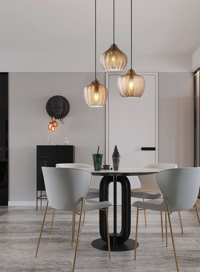 Melon Shaped Glass Suspension Lamp Nordic Style Hanging Light Fixture for Dining Room