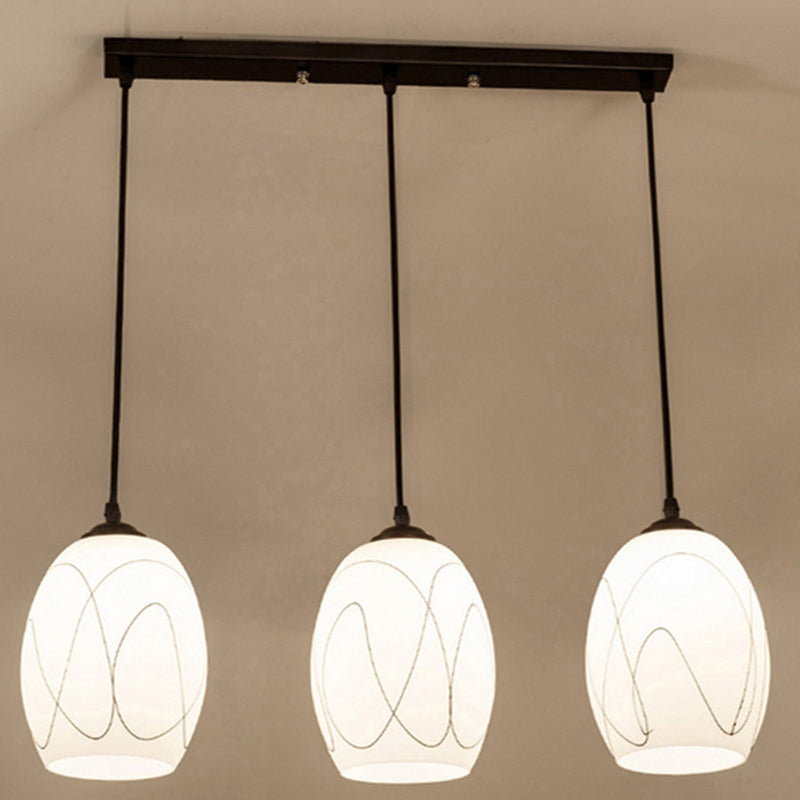 3 Lights Oval Multi Light Pendant Modern Simple White Glass Hanging Light for Restaurant